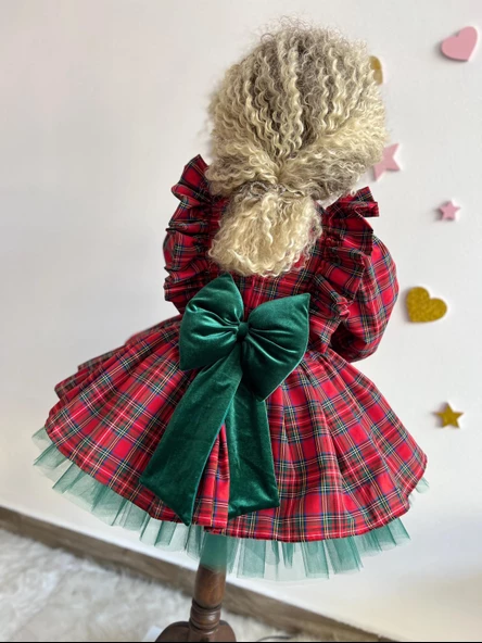Tartan Ekose Elbise, Kızlar İçin Noel Elbiseleri, Tatil Kız Elbisesi, Kırmızı Noel Partisi Kıyafeti, Ekose Volanlı Elbise, Küçük Çocuk Noel Elbisesi - 6