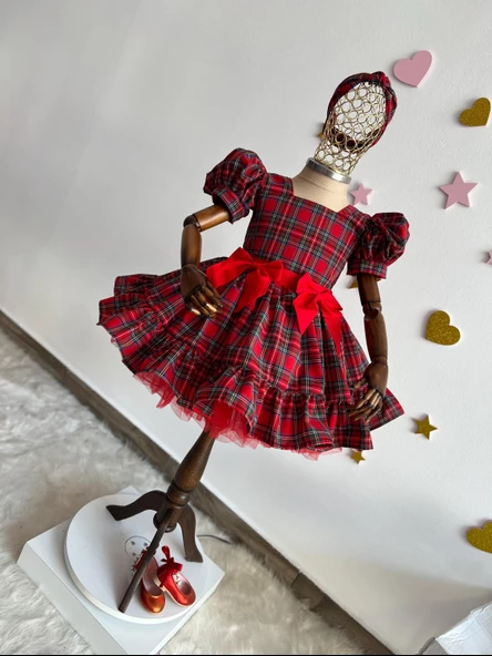 Yeni Yık Kız Çocuk Elbise, Kısa Puf Kol, Tutu Flanel Balo Elbisesi, Noel Fotoğraf Çekimi Kıyafeti ürün görseli 1