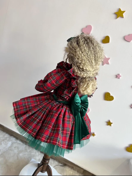 Tartan Ekose Elbise, Kızlar İçin Noel Elbiseleri, Tatil Kız Elbisesi, Kırmızı Noel Partisi Kıyafeti, Ekose Volanlı Elbise, Küçük Çocuk Noel Elbisesi - 8