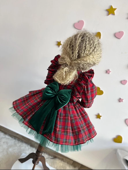 Tartan Ekose Elbise, Kızlar İçin Noel Elbiseleri, Tatil Kız Elbisesi, Kırmızı Noel Partisi Kıyafeti, Ekose Volanlı Elbise, Küçük Çocuk Noel Elbisesi - 3