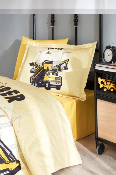 Özdilek Ranforce Lastikli Çarşaflı Tek Kişilik Çocuk Nevresim Takımı-Construction Sarı - 2