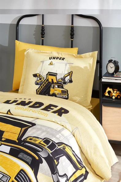 Özdilek Ranforce Lastikli Çarşaflı Tek Kişilik Çocuk Nevresim Takımı-Construction Sarı - 3