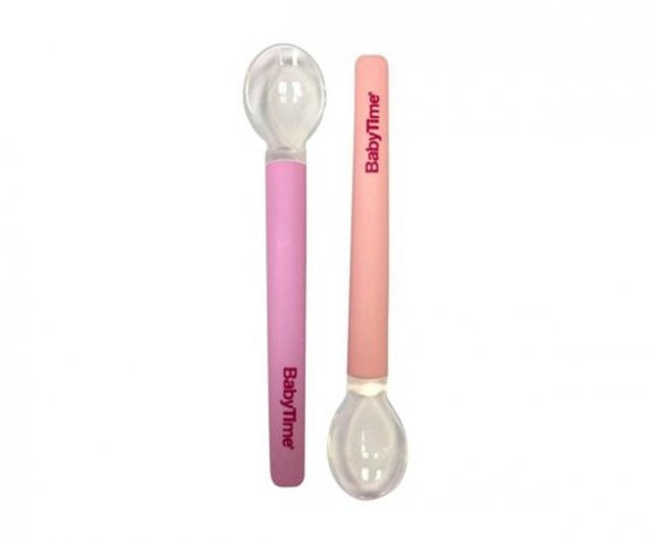 Baby Time BT113 Silikon Mama Kaşığı 2li - Pembe/Krem