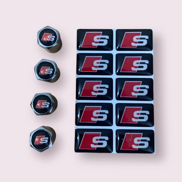 AUDI S LOGOLU 4 ADET SİBOP KAPAK VE 10 ADET S LOGOLU STICKER  (1.8 CM X 1.1.CM) - 1