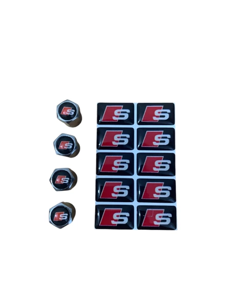 AUDI S LOGOLU 4 ADET SİBOP KAPAK VE 10 ADET S LOGOLU STICKER  (1.8 CM X 1.1.CM) - 2