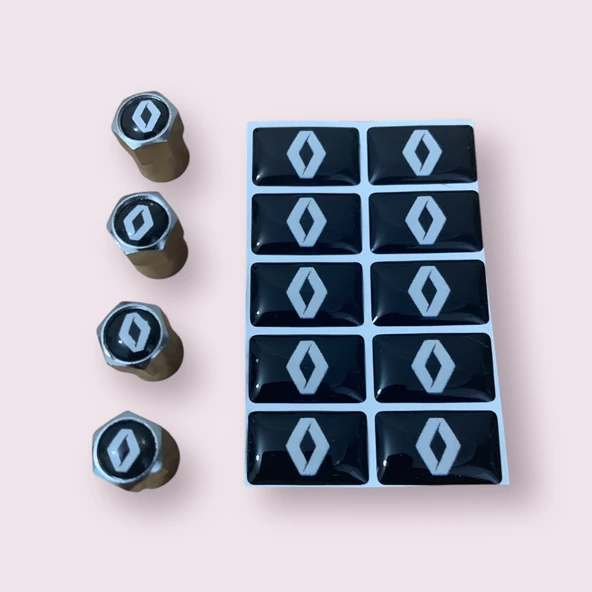 RENAULT LOGOLU 4 ADET SİBOP KAPAK VE 10 ADET RENAULT LOGOLU STICKER  (1.8 CM X 1.1.CM) - 1