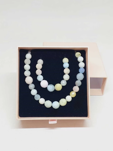 Parlayan Yıldızlar Serisi Morganit Taşı Kolye & Bileklik Seti - Resim 6