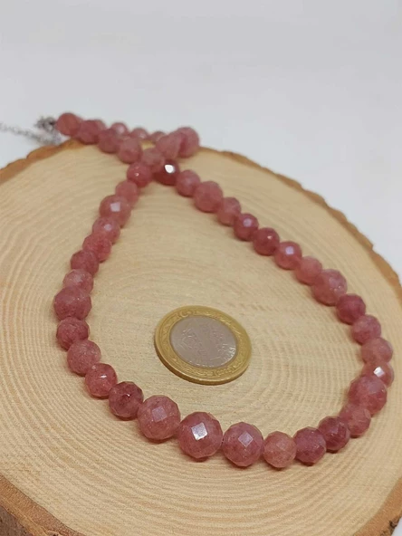 Parlayan Yıldızlar Serisi Çilek Kuvars Taşı Tasarım Kolye - Resim 3