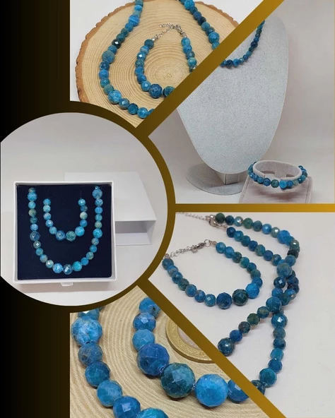 Parlayan Yıldızlar Serisi Apatit Taşı Kolye & Bileklik Seti ürün görseli