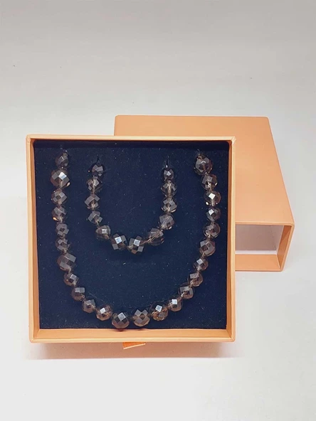 Parlayan Yıldızlar Serisi Dumanlı Kuvars Taşı Kolye & Bileklik Seti - Resim 6