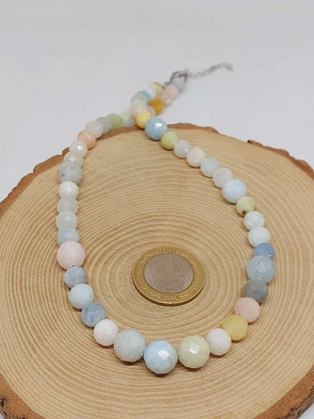 Parlayan Yıldızlar Serisi Morganit Taşı Tasarım Kolye - Resim 3