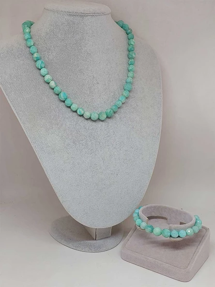 Parlayan Yıldızlar Serisi Amazonit Taşı Kolye & Bileklik Seti - Resim 2