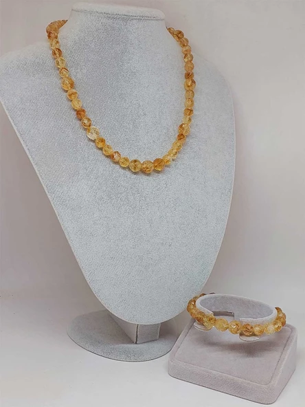 Parlayan Yıldızlar Serisi Sitrin Taşı Kolye & Bileklik Seti - 2