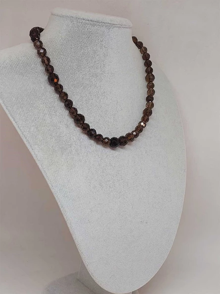 Parlayan Yıldızlar Serisi Dumanlı Kuvars Taşı Tasarım Kolye - Resim 4