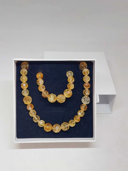 Parlayan Yıldızlar Serisi Sitrin Taşı Kolye & Bileklik Seti - 6