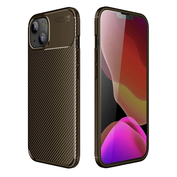 iPhone 14 / 13 Kılıf Focus Carbon Desen Silikon Arka Kapak - 7