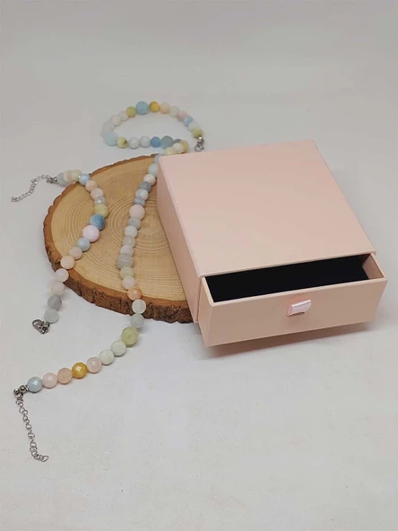 Parlayan Yıldızlar Serisi Morganit Taşı Kolye & Bileklik Seti - Resim 3