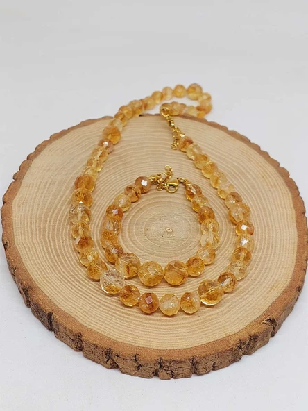 Parlayan Yıldızlar Serisi Sitrin Taşı Kolye & Bileklik Seti - 7