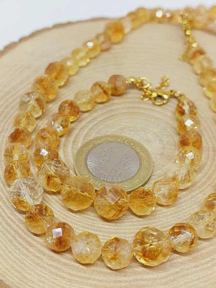 Parlayan Yıldızlar Serisi Sitrin Taşı Kolye & Bileklik Seti - 4