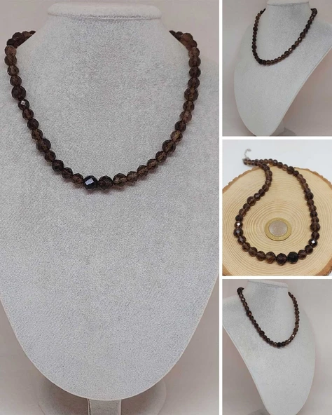 Parlayan Yıldızlar Serisi Dumanlı Kuvars Taşı Tasarım Kolye ürün görseli 1