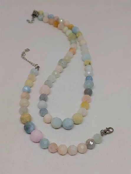 Parlayan Yıldızlar Serisi Morganit Taşı Kolye & Bileklik Seti - Resim 5