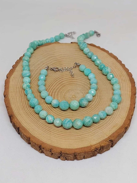 Parlayan Yıldızlar Serisi Amazonit Taşı Kolye & Bileklik Seti - Resim 7