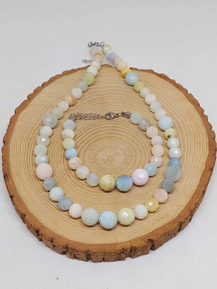 Parlayan Yıldızlar Serisi Morganit Taşı Kolye & Bileklik Seti - Resim 7