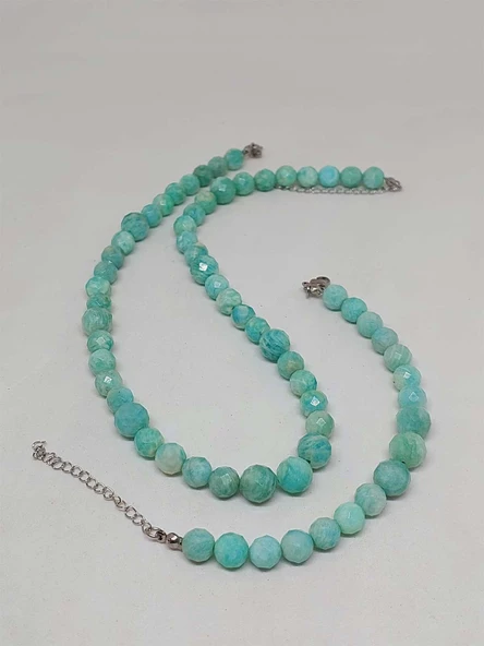 Parlayan Yıldızlar Serisi Amazonit Taşı Kolye & Bileklik Seti - Resim 5