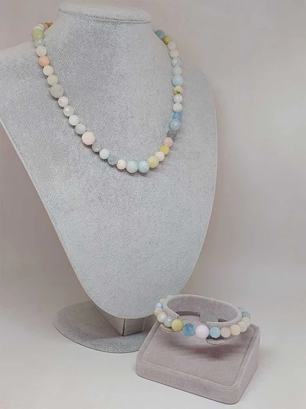 Parlayan Yıldızlar Serisi Morganit Taşı Kolye & Bileklik Seti - Resim 2