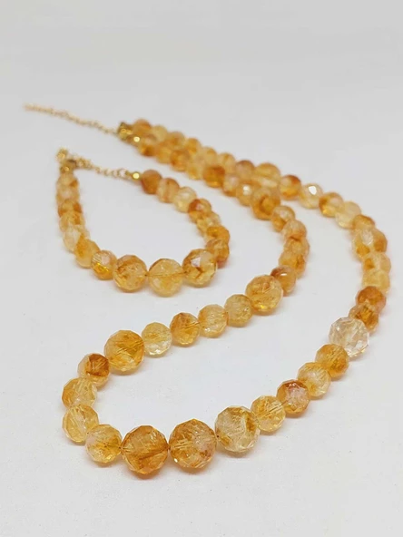 Parlayan Yıldızlar Serisi Sitrin Taşı Kolye & Bileklik Seti - 5