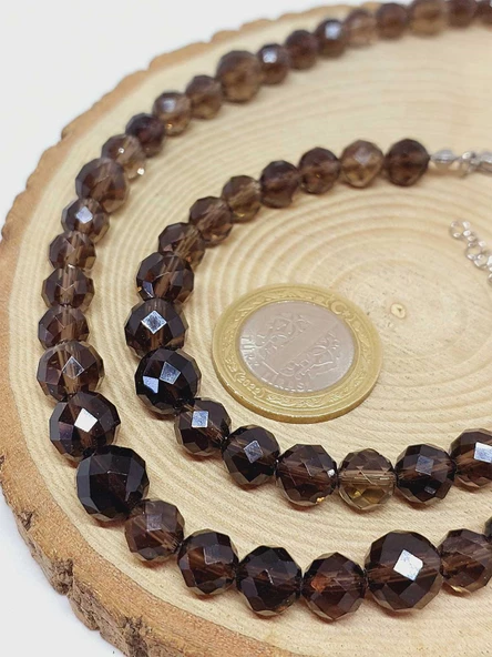 Parlayan Yıldızlar Serisi Dumanlı Kuvars Taşı Kolye & Bileklik Seti - Resim 4