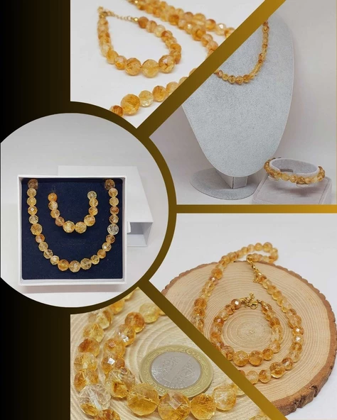 Parlayan Yıldızlar Serisi Sitrin Taşı Kolye & Bileklik Seti