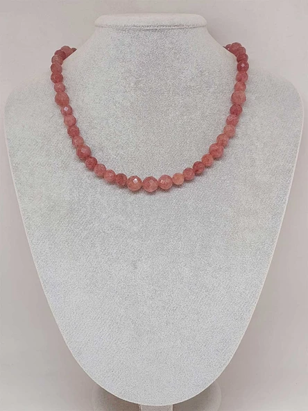 Parlayan Yıldızlar Serisi Çilek Kuvars Taşı Tasarım Kolye - Resim 2