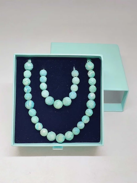 Parlayan Yıldızlar Serisi Amazonit Taşı Kolye & Bileklik Seti - Resim 6