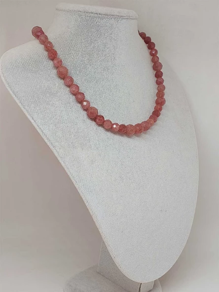 Parlayan Yıldızlar Serisi Çilek Kuvars Taşı Tasarım Kolye - Resim 4