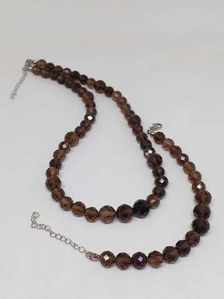 Parlayan Yıldızlar Serisi Dumanlı Kuvars Taşı Kolye & Bileklik Seti - Resim 5