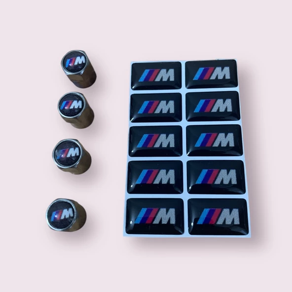 BMW MMM LOGOLU 4 ADET SİBOP KAPAK VE 10 ADET MMM LOGOLU STICKER  (1.8 CM X 1.1.CM) ürün görseli