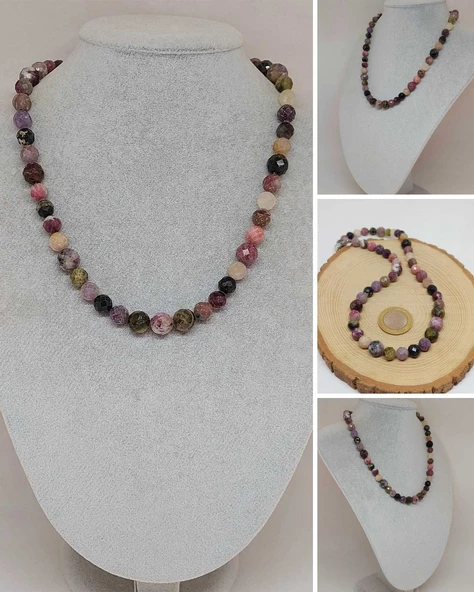 Parlayan Yıldızlar Serisi Turmalin Taşı Karışık Renkler Tasarım Kolye ürün görseli