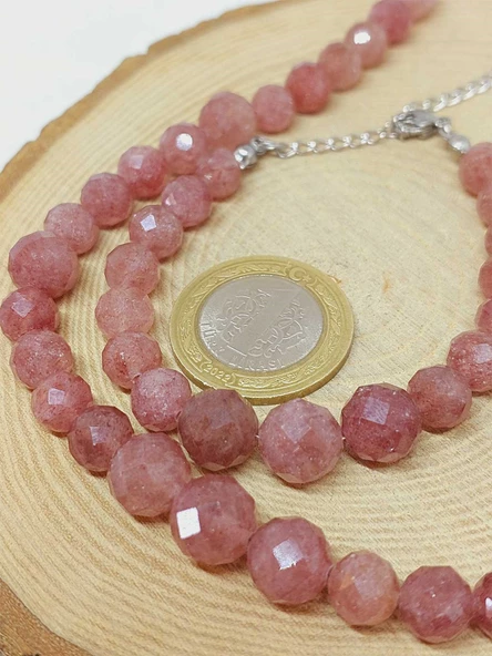 Parlayan Yıldızlar Serisi Çilek Kuvars Taşı Kolye & Bileklik Seti - Resim 4