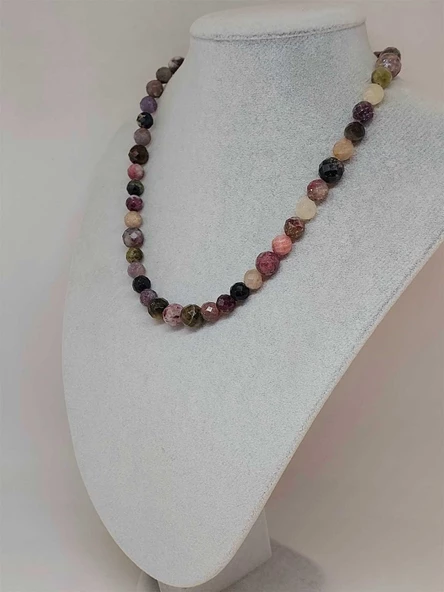 Parlayan Yıldızlar Serisi Turmalin Taşı Karışık Renkler Tasarım Kolye - Resim 5