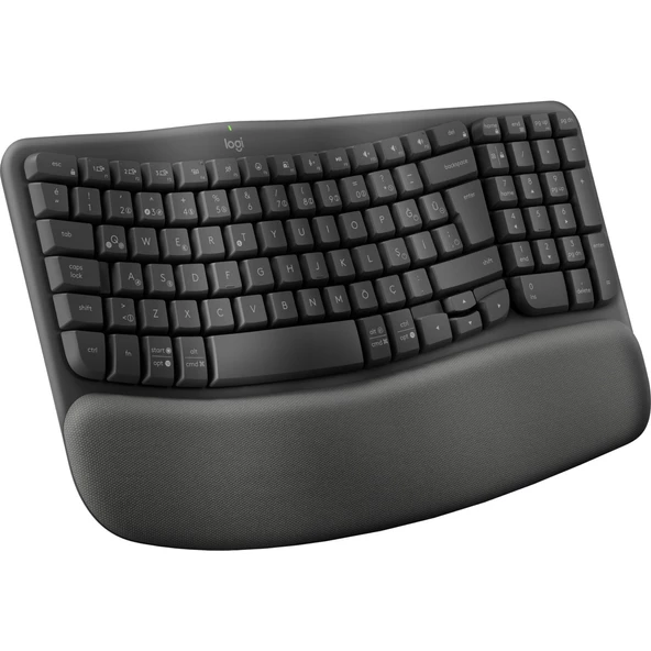 Logitech Wave Keys Kablosuz Bluetooth Dolgulu Avuç İçi Destekli Ergonomik Türkçe Q Klavye - Siyah