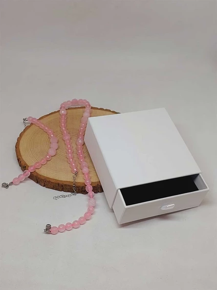 Parlayan Yıldızlar Serisi Pembe Kuvars Taşı Kolye & Bileklik Seti - Resim 3