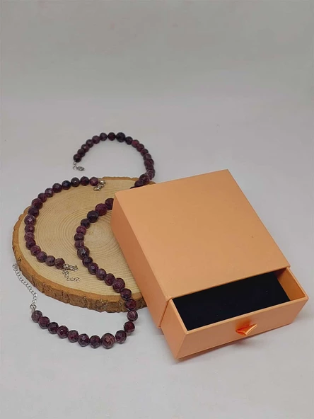 Parlayan Yıldızlar Serisi Lal (Granat-Garnet) Taşı Kolye & Bileklik Seti - Resim 3