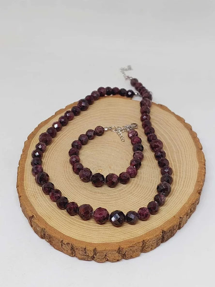 Parlayan Yıldızlar Serisi Lal (Granat-Garnet) Taşı Kolye & Bileklik Seti - Resim 7