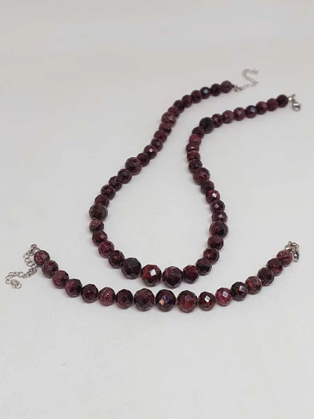 Parlayan Yıldızlar Serisi Lal (Granat-Garnet) Taşı Kolye & Bileklik Seti - Resim 5