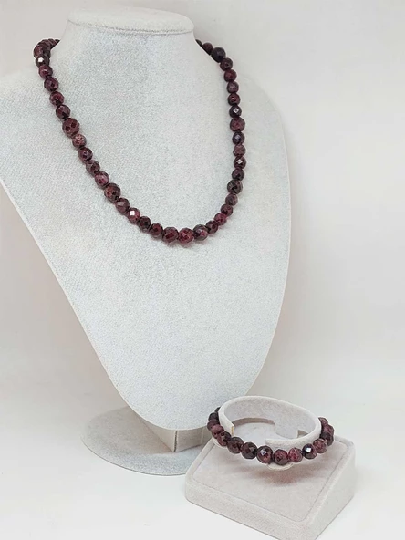 Parlayan Yıldızlar Serisi Lal (Granat-Garnet) Taşı Kolye & Bileklik Seti - Resim 2