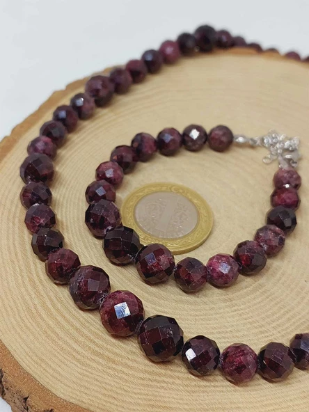 Parlayan Yıldızlar Serisi Lal (Granat-Garnet) Taşı Kolye & Bileklik Seti - Resim 4