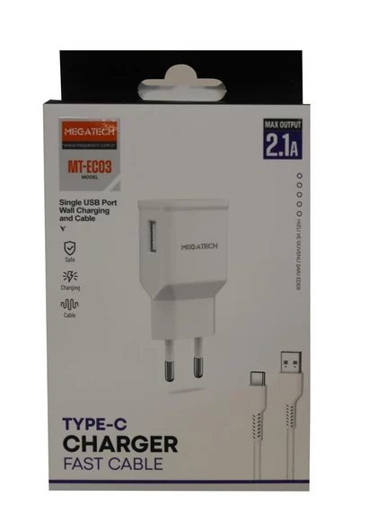 Megatech MT-EC03 2.1A Micro Usb TYPE-C  Kablo+ Ev Şarj Adaptörü Hızlı Şarj