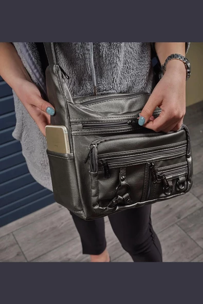 Mega 101 Yerli Yıkama Deri Kadın Çapraz Çanta - Resim 3