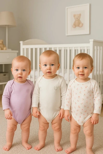 3'lü Natural Bebek Kalpli Badi Zıbın - Beyaz Lila